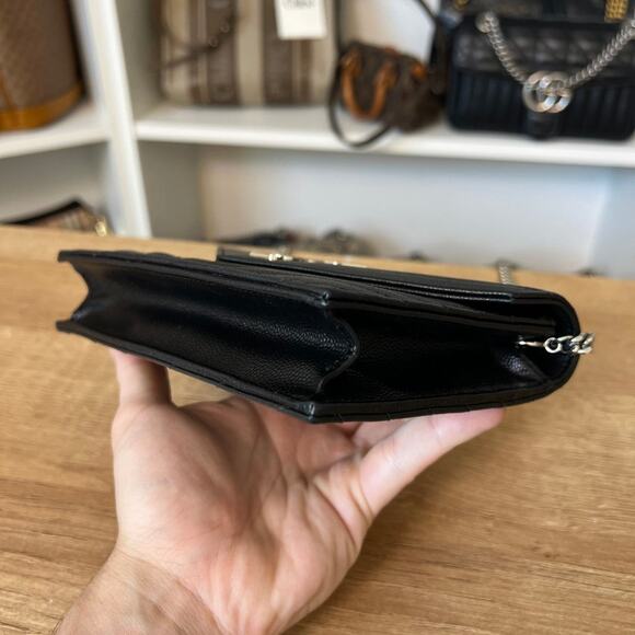 Saint Laurent YSL Grain De Poudre Matelasse Chevron Envelope Chain Wallet Black - Picture 6 of 13